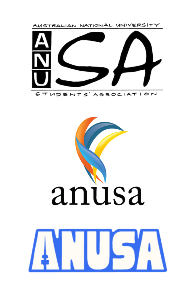 3 ANUSA logos from over the years stacked on top of each other
